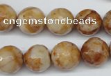 CAG1889 15.5 inches 14mm faceted round lemon crazy lace agate beads