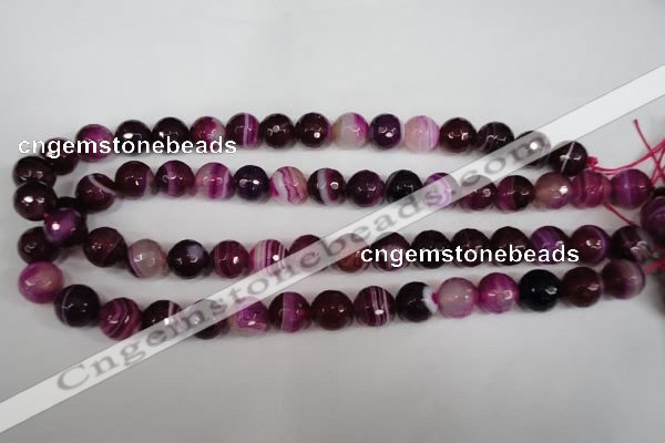 CAG2087 15.5 inches 10mm faceted round fuchsia line agate beads