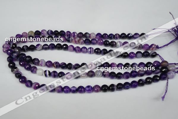 CAG2095 15.5 inches 8mm faceted round purple line agate beads