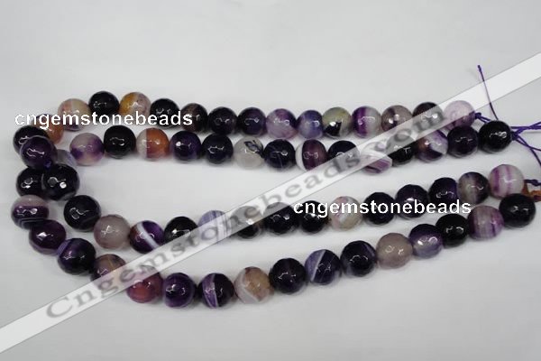 CAG2097 15.5 inches 12mm faceted round purple line agate beads