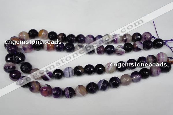 CAG2098 15.5 inches 14mm faceted round purple line agate beads