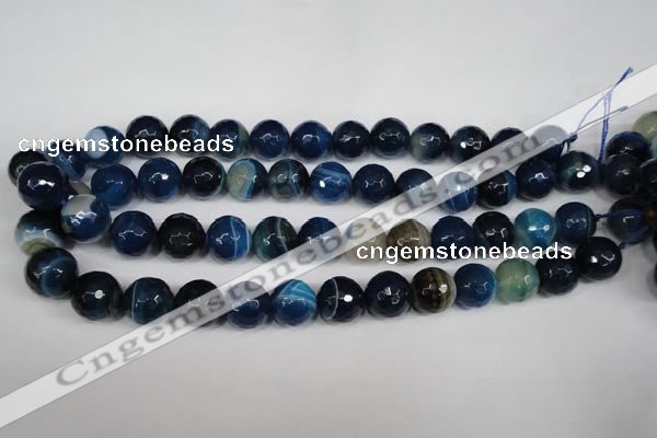 CAG2106 15.5 inches 12mm faceted round blue line agate beads