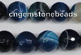 CAG2107 15.5 inches 14mm faceted round blue line agate beads