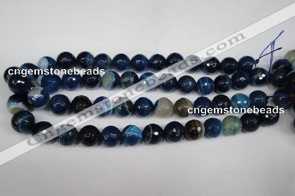 CAG2107 15.5 inches 14mm faceted round blue line agate beads