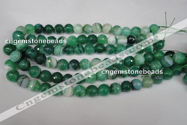 CAG2114 15.5 inches 10mm faceted round green line agate beads