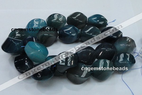 CAG222 15.5 inches 25*35mm twisted blue agate gemstone beads