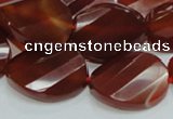 CAG229 15.5 inches 20*25mm faceted twisted oval red agate beads