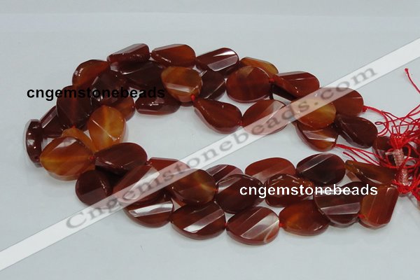 CAG229 15.5 inches 20*25mm faceted twisted oval red agate beads