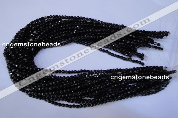 CAG2312 15.5 inches 4mm faceted round black line agate beads