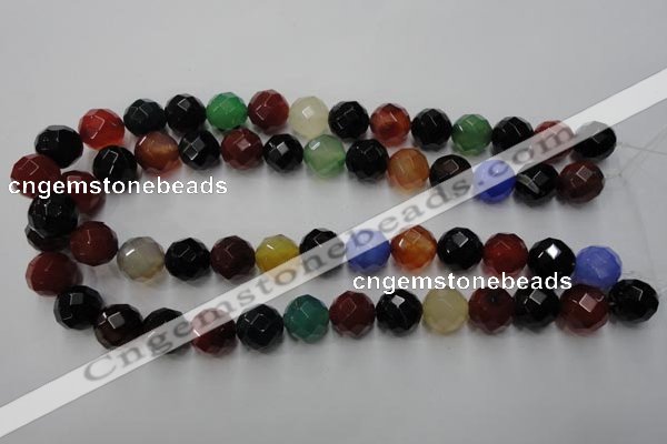 CAG2355 15.5 inches 14mm faceted round multi colored agate beads