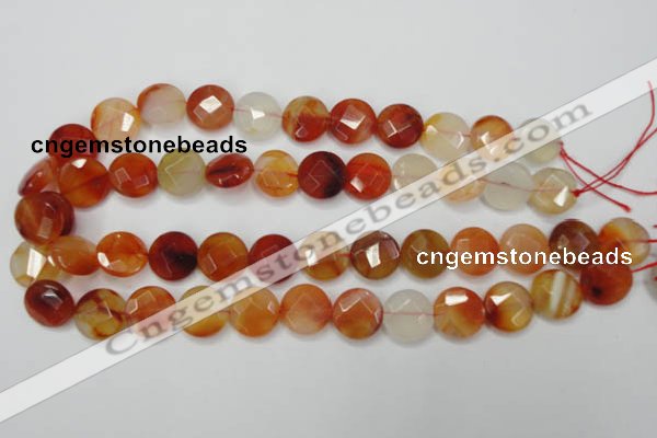 CAG2393 15.5 inches 14mm faceted coin red agate beads wholesale