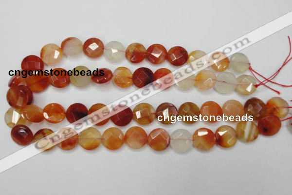 CAG2394 15.5 inches 16mm faceted coin red agate beads wholesale