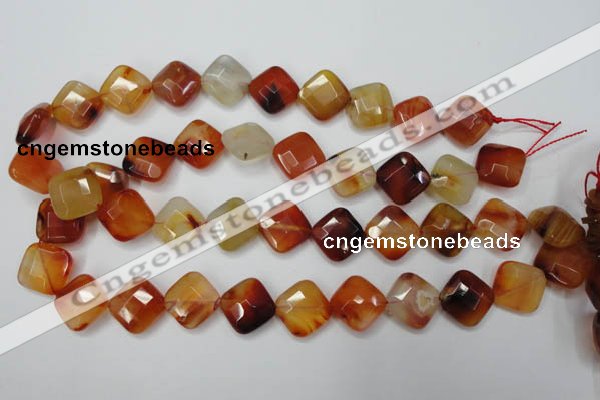 CAG2402 15.5 inches 16*16mm faceted diamond red agate beads wholesale