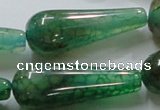 CAG253 15.5 inches 15*40mm teardrop green dragon veins agate beads