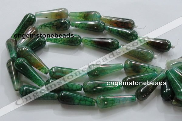 CAG253 15.5 inches 15*40mm teardrop green dragon veins agate beads