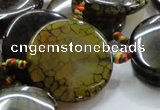CAG256 15.5 inches 35mm coin dragon veins agate gemstone beads