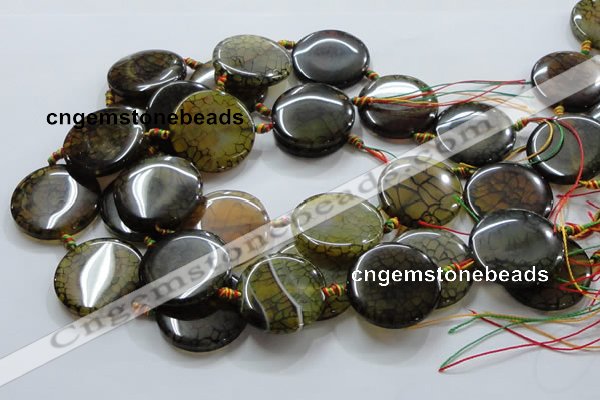 CAG256 15.5 inches 35mm coin dragon veins agate gemstone beads