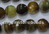 CAG2715 15.5 inches 14mm faceted round yellow line agate beads