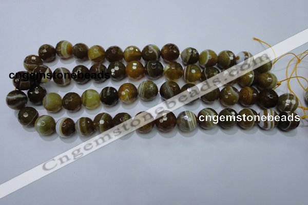 CAG2715 15.5 inches 14mm faceted round yellow line agate beads