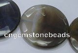 CAG2727 15.5 inches 35mm faceted coin grey line agate beads