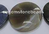 CAG2728 15.5 inches 40mm faceted coin grey line agate beads