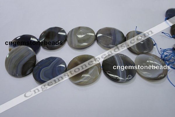 CAG2728 15.5 inches 40mm faceted coin grey line agate beads