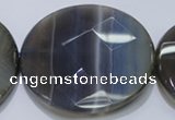 CAG2729 15.5 inches 50mm faceted coin grey line agate beads