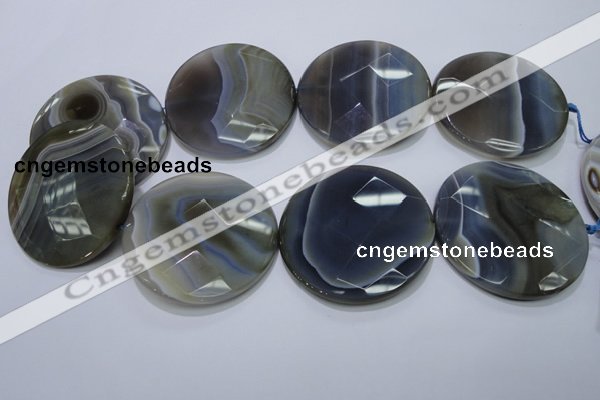 CAG2729 15.5 inches 50mm faceted coin grey line agate beads