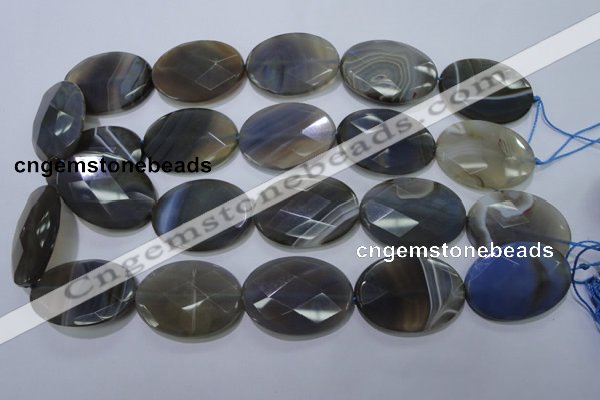 CAG2737 15.5 inches 25*35mm faceted oval grey line agate beads