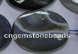 CAG2738 15.5 inches 30*40mm faceted oval grey line agate beads