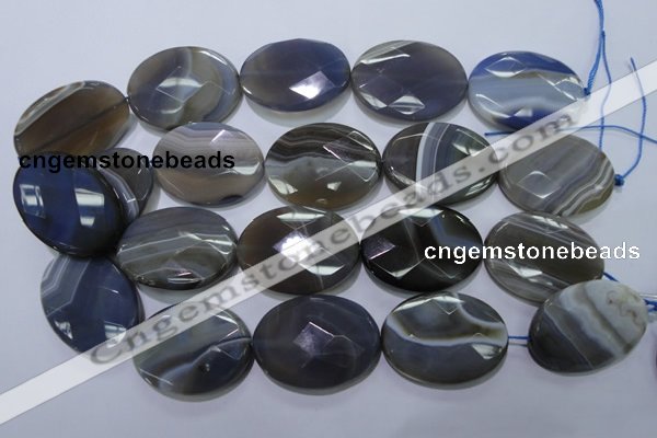 CAG2738 15.5 inches 30*40mm faceted oval grey line agate beads