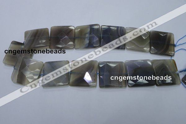 CAG2746 15.5 inches 30*30mm faceted square grey line agate beads