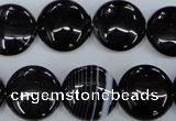 CAG2909 15.5 inches 16mm flat round black line agate beads