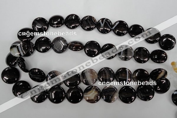 CAG2911 15.5 inches 20mm flat round black line agate beads