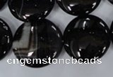 CAG2912 15.5 inches 22mm flat round black line agate beads