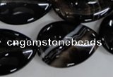 CAG2929 15.5 inches 22*30mm flat teardrop black line agate beads