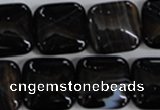 CAG2946 15.5 inches 18*18mm square black line agate beads