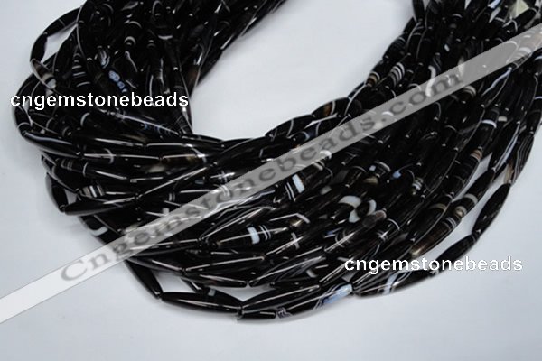 CAG2968 15.5 inches 5*25mm rice black line agate beads