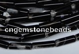 CAG2974 15.5 inches 4*14mm tube black line agate beads