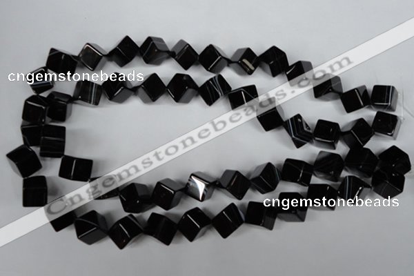 CAG2978 15.5 inches 10*10mm cube black line agate beads