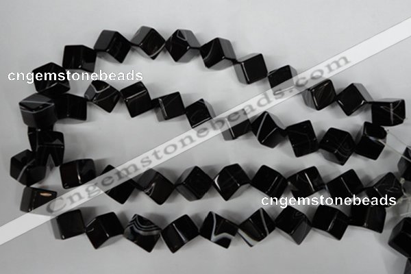 CAG2979 15.5 inches 12*12mm cube black line agate beads