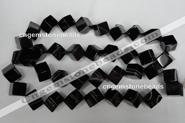 CAG2980 15.5 inches 14*14mm cube black line agate beads