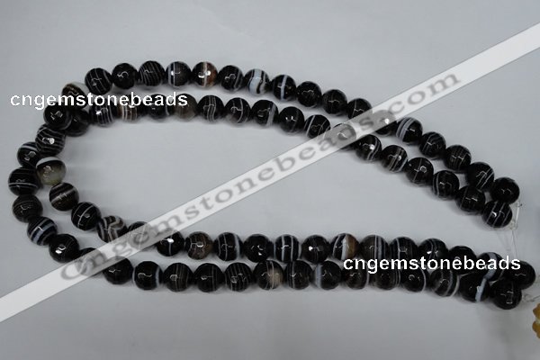 CAG2983 15.5 inches 10mm faceted round black line agate beads