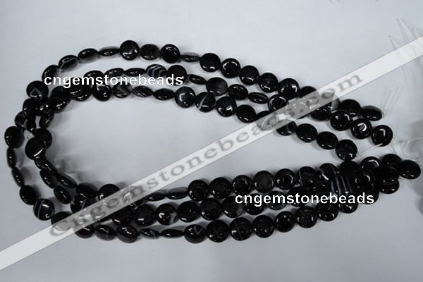 CAG2991 15.5 inches 10mm flat round black line agate beads