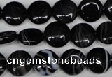 CAG2992 15.5 inches 12mm flat round black line agate beads