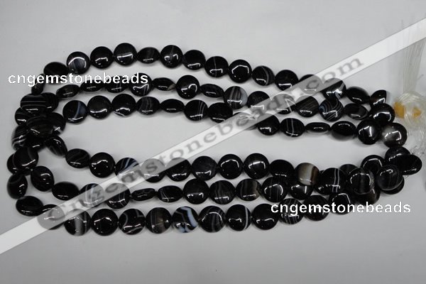 CAG2992 15.5 inches 12mm flat round black line agate beads