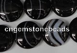 CAG2995 15.5 inches 18mm flat round black line agate beads