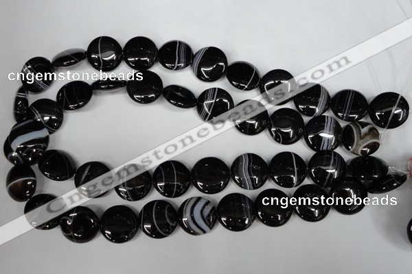 CAG2995 15.5 inches 18mm flat round black line agate beads