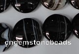 CAG2996 15.5 inches 20mm flat round black line agate beads