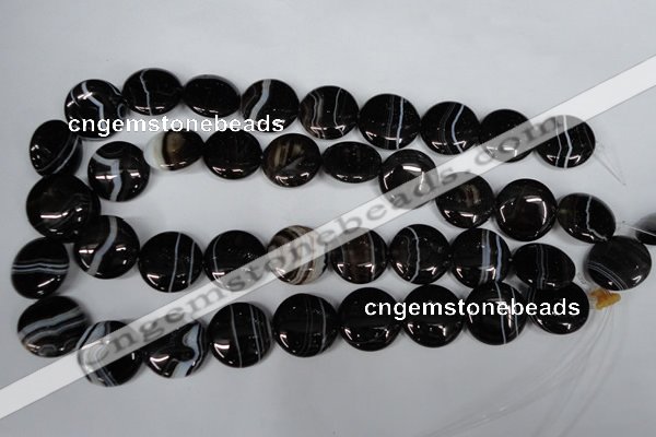 CAG2996 15.5 inches 20mm flat round black line agate beads